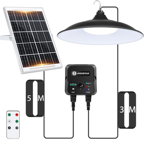 Aigostar-Lampada Solare con Sensore di Movimento，Cavo da 8 M，Batteria di Grande Capacità da 6000 mAh，Luce Solari da Esterno con Telecomando，IP65 Impermeabile per Interno/Esterno，Campeggio，6500K