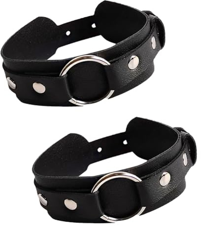 CIXVOEMK Gothic Leather Arm Band, Adjustable Upper Arm Strap with Metal Ring,Armlet Black (Arm Band-2PCS)