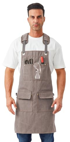 Nanxson Männer Canvas Werkzeugschürze, Schweißerschürze, Arbeitsschürzen, | wasserabweisend Latzschürze einstellbare Werkzeugschürze mit mehere Taschen für Garten, Industrie, Handwerker
