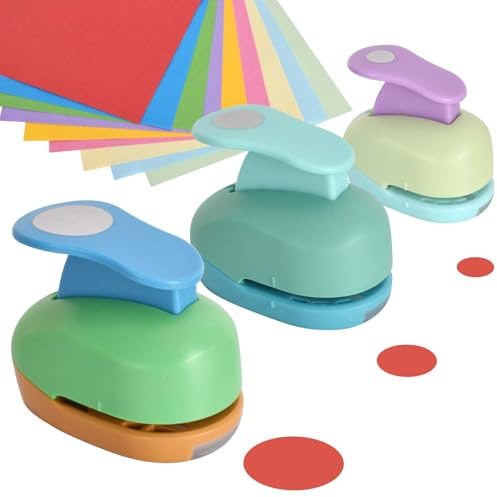 Motivstanzer Kreis, 3 Stück Creative Stanzer Set(8mm 16mm 25mm), Kreisstanzer, mit Zehnfarbigem Karton, Insgesamt 100 Blatt, für Die Kartenherstellung, Scrapbooking und DIY-Zufällige Farben