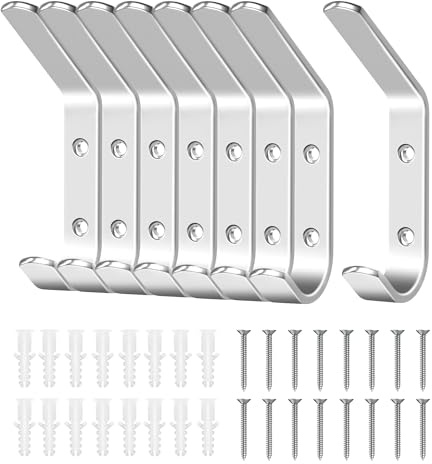 MEIJO 8 Stück Garderobenhaken Garderobenleiste Hakenleiste Garderobe kleiderhaken Wand Silber Wandgarderobe für Schlafzimmer Bad Küche