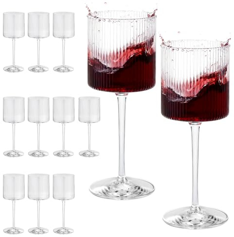 ZOMUIA 12 copas de vino de plástico acanaladas de 12 onzas, cuadradas de acrílico con tallo, perfectas para degustación de vino, bodas, aniversarios, Navidad, regalos de cumpleaños
