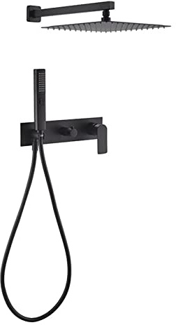 Shower Faucet Concealed Shower Mixer Set Square Rain Shower, Shower Mixer Set with Shower Head and Hose and Holder