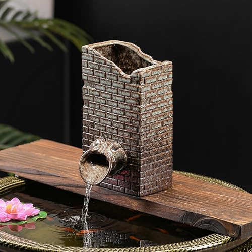 ZYZSY Sortie De Circulation De Fontaine, Cracheur D'étang, Ornements D’Eau Qui Coule en Pot en Céramique, pour Donner Vie à Votre Bassin de Jardin(Brown,12 * 12.5 * 21.5cm/4.7 * 5 * 9in)