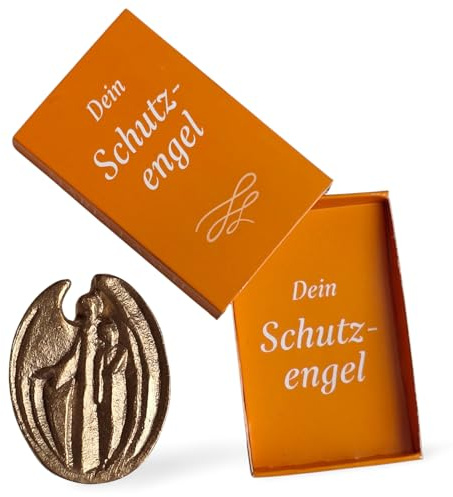 Herzmensch Dein Schutzengel Engel Glücksbringer Geschenk für Kinder und Erwachsene - Massive goldene Bronze 3 x 4,5 cm zu Geburtstag Trost und Trauer