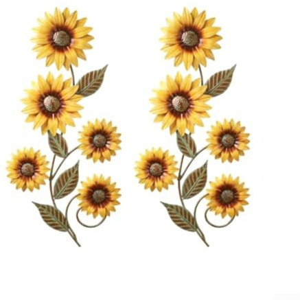 zeroupshop 2Pcs Metal Sunflower Wall Art Decor For Indoor Outdoor Garden Porch Fence Yellow Hanging for SCULPTURE 30X15cm