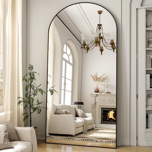 ZenoMirris Ganzkörperspiegel 200x90 cm, Bogenförmiger Standspiegel mit Aluminiumrahmen – Bodenspiegel und Wandspiegel zum Stehen, Anlehnen oder Hängen, für Schlafzimmer & Wohnzimmer, Schwarz