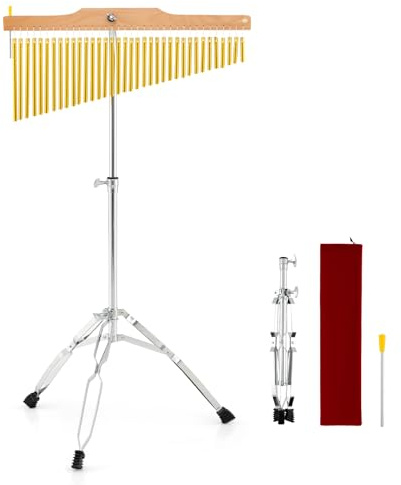 COSTWAY 36 Klangstäbe für Windspiel, Percussion Chimes mit faltbarem & einstellbarem Ständer & Tragetasche, Glockenspiel Klangspiele für Schule & Kirche