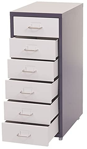 PROREGAL Rollcontainer Housten HxBxT 69x28x41cm 6 Schubladen Dunkelgrau Weiß Schubladenschrank Stahlschrank