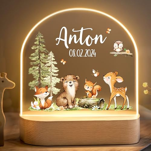 Little Deco Personalisiertes Nachtlicht für Babys - Waldtiere | Geschenk zur Geburt Junge - Personalisiertes Babygeschenk Geschenk zur Taufe - Kinderzimmer Deko