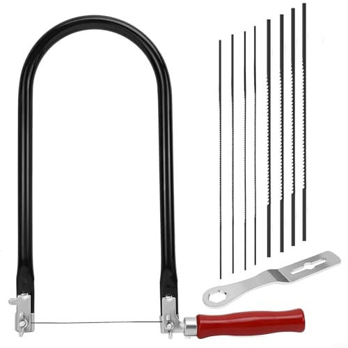 Sierra de traste con soporte en U de 26 cm, hoja de sierra ajustable con rotación de 360 grados y 8 cuchillas afiladas para cortar varios materiales finos