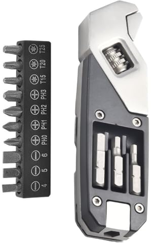 Gettimore Verstellbarer Faltbarer Schraubenschlüssel mit Torx und Kreuz Schraubendreher-Bits, 10-teiliges Set, Edelstahl Multi-Tool für Outdoor Camping, Flaschenöffner und Speichenwerkzeug, Kompaktes