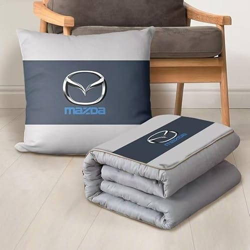 SYQCM Auto Viaggio Coperta per Mazda 2 III(DJ) 2014-2019, Auto Logo Cuscino per Schienale 3 in 1 Trapunta Coperta Cuscino Morbida Gift Accessories,S