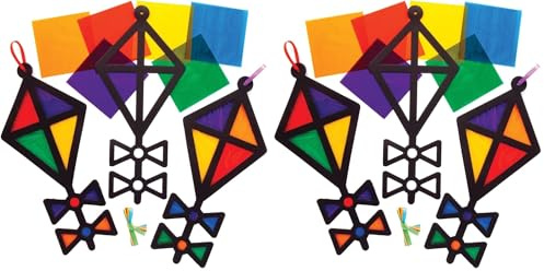 Baker Ross AT673 Buntglas-Dekorationsset „Drache“, Sonnenfänger mit Buntglas-Effekt für Kinder zum Basteln und Präsentieren, 6 Stück, Mittel (Packung mit 2)
