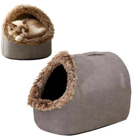 Cuddly Cat/Dog Cave, Heat Protection in Winter, Cat Bed, Cat Accessory, Plush Cushion for Cats and Small Dogs (Grey, Medium)