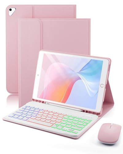 for iPad 6th Generation(2018)/ iPad 5th Generation(2017)/IPad Pro 9.7 (2016)/IPad Air 2(2014) 9.7-inch Case,with Wireless Bluetooth British Layout Backlit Keyboard and Mouse,Magnetic Design Detachable