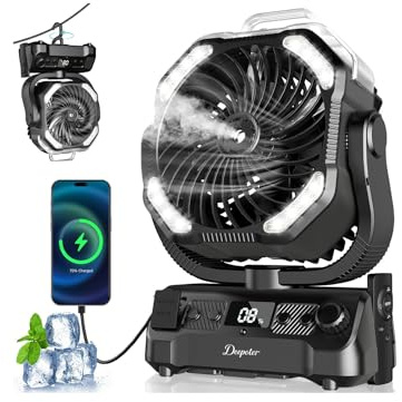 Deepoter Ventilatore Portatile da Campeggio con Luce LED - Nero