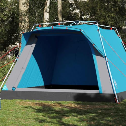 Campingtält för 4 personer, blå, quick release, 190T polyester PU-belagd, 271 x 269 x 172 cm, lätt vattentätt familjetält för utomhusäventyr