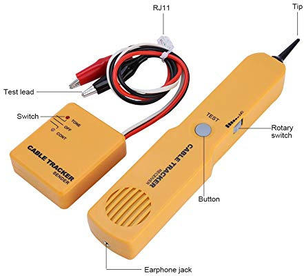 Richer-R Cable Tester, Portable RJ11 Network Wire Tracker, Tone Line Finder Detector, Networking Tool with Receiver & User Manual