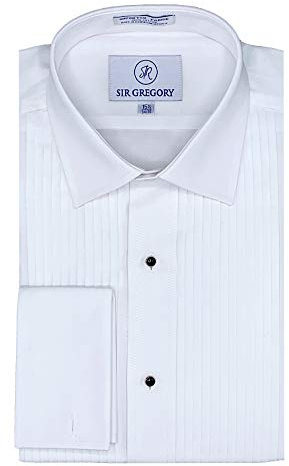 Sir Gregory Men's Regular Fit Tuxedo Shirt 100% Cotton Laydown Collar French Cuff 1/4 Inch Pleat 16.5 Neck 34/35 Sleeve White