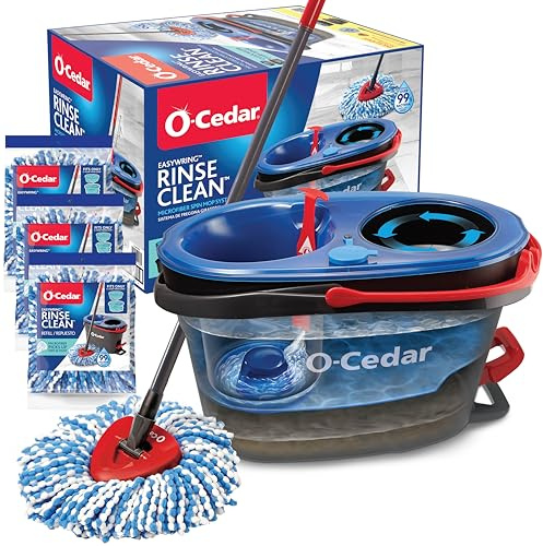 O-Cedar EasyWring RinseClean Mikrofibermopp och hink för golvrengöring med tre extra refiller, plast, grå