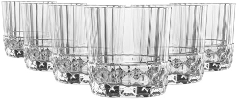 Bormioli Rocco America '20s Whisky Glasses - Vintage Art Deco Scotch Whiskey Water Tumblers - 300ml - Clear - Pack of 6