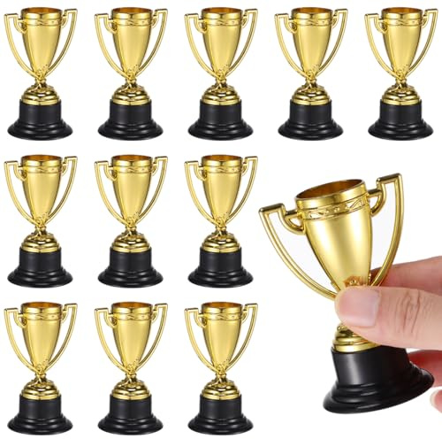 24 Unids Golden Trofy Premio Trofy Cup Ceremonia Trofeos Trofeo de Oro Plástico con Base para Juegos De Competencia
