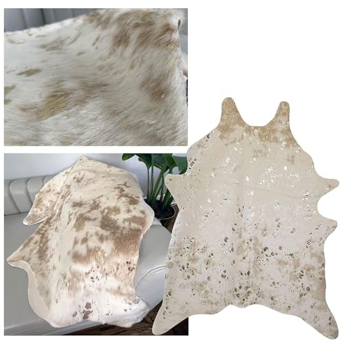 ZIARA Cowhide Rug for Living Room 79.2 x 60 in (5x7 ft) - Faux Fur Cow Hide 5x7 Area Rugs - Animal Print Rug for Bedroom Dining Decor, Gift, Off White, Cruelty-Free