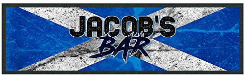 Personalised Scotland Flag Bar Runner, Scotland Sport Football or Rugby Supporter Bar Gifts, Home Pub Accessories for Scottish Dad or Grandad, Custom Bar Name Bar Mat, Large - 880x250, White