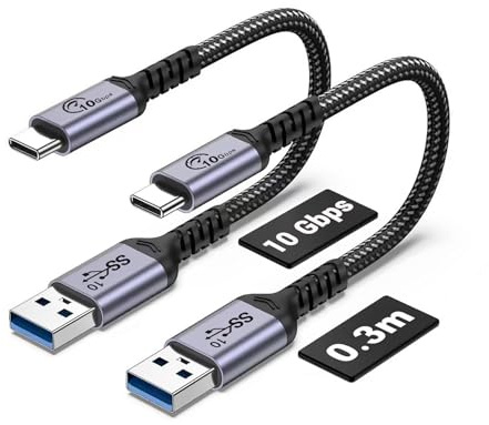SUMPK Android Auto USB C câble 10Gbps 30CM 2 paquets, USB C 3.1 Gen 2 câble 3A charge rapide compatible avec Galaxy S21 S20 S10 S10E Note 20, Pixel 6 5