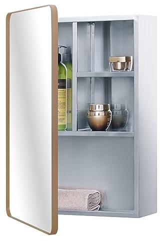 Fundin Edelstahl-Spiegelschrank für Badezimmer mit roségoldener Rahmentür, mehrere Einlegeböden, 37x53 cm (15 x 21 inch)