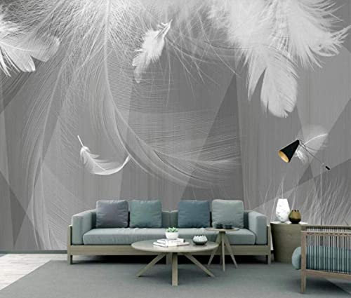 Papel Pintado Pared 3D Papel Tapiz Fondo Gris Pluma Blanca Fotomurales 3D Tv Fondo Pared Moderno Dormitorio Murales