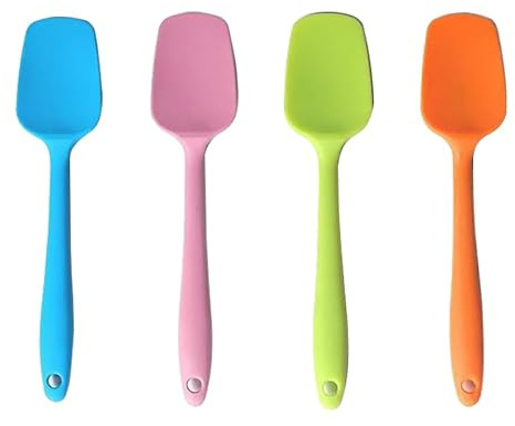 BLUGUL 4 Piezas Espátula de Cuchara de Silicona, Resistente al Calor, para Hornear y Mezclar, en Forma de Pala, Grande