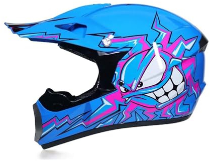 BTAISYDE Full Face Off Road Motocross Quad Sturzhelm, Motocross Helm Set, Downhill Dirt Bike MX ATV Motorrad Schutzhelm, mit Handschuhen Brille Maske, D.O.T Zertifiziert,Blue,XL