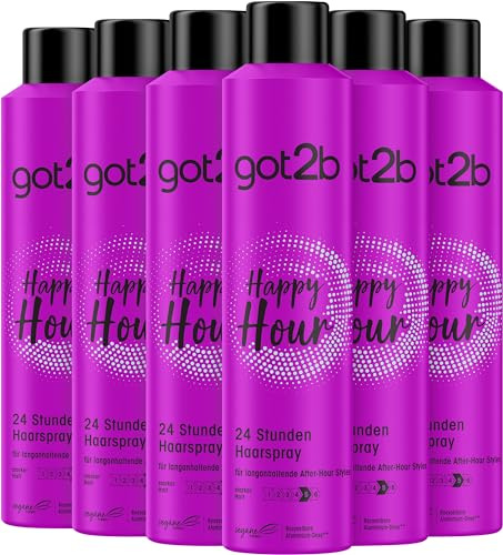 got2b Schwarzkopf Haarspray Happy Hour Halt 5 (6x 300 ml), 24 Stunden Haarspray für extremen Halt und langlebige Styles, schützt das Haar vor dem Austrocknen