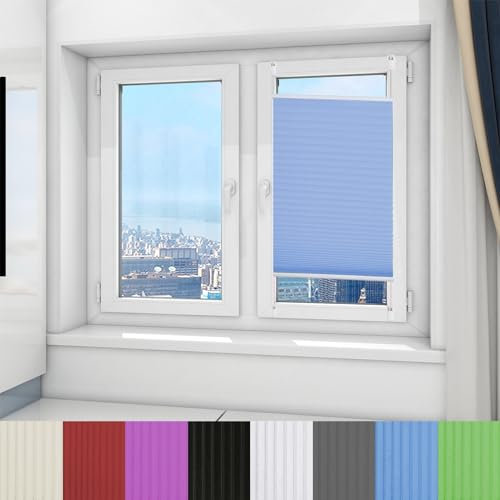 Plisseerollo Ohne Bohren 100 x 180 cm Faltrollo Plisseerollo Jalousie Blickdicht Sichtschutz Sonnenschutz Einfache Montage, Pflegeleicht für Fenster & Balkontür, Blau