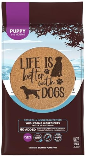 AETN Creations Bundle of Dry Puppy Food 2kg Salmon with Rice Flavour for Healthy Growing Pups complete with AETN Coaster
