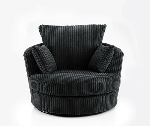 SOFA SCENE JUMBO CORD 4 SEATER 3 + 2 SWIVEL ARMCHAIR HIGH BACK AMARA DINO CROSBY AMALFI (BLACK, SWIVEL CHAIR)