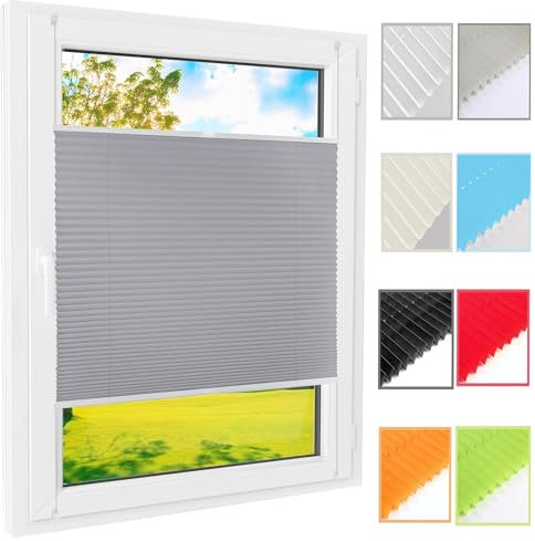 Plissee Klemmfix,Plissee Nach Maß, 75 x 130 cm Sichtschutz Sonnenschutz,Blickdicht, Jalousie Plisseerollo für Fenster & Tür, mit Klemmträger/ -Fix, für Fenster & Tür, Hellgrau