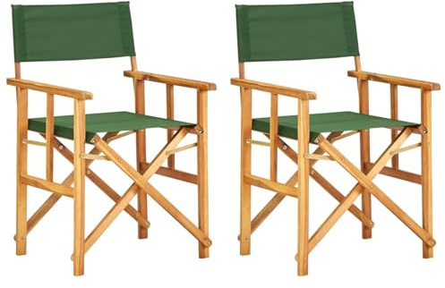 Rantry Sillas de Director 2 uds Madera Maciza de Teca Verde Silla de Director Silla de Artista de Maquillaje Silla de Director Plegable Verde