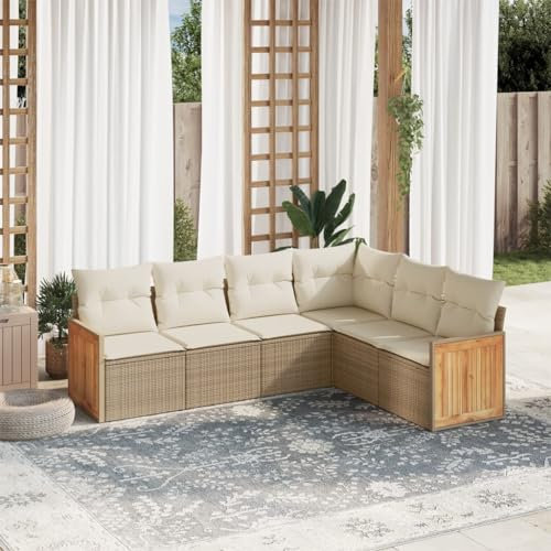 Rantry 6-TLG. Gartenmöbel Set mit Kissen Gartensofa Gartenlounge Balkonmöbel Loungesofa Rattansofa Modular Ecklounge Ecksofa Sofagarnitur Sitzgruppe Loungemöbel Beige Poly Rattan
