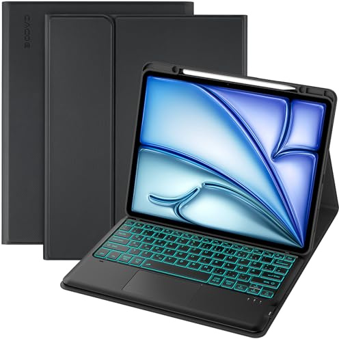 CACOE Hülle Tastatur mit Touchpad Kompatibel mit iPad Air 13 Zoll M4 / M3 / M2 (2026/2025/2024) / iPad Pro 12.9 2021/2022, 7-Farbige Beleuchtung Abnehmbare Kabellose Tastatur,Schwarz
