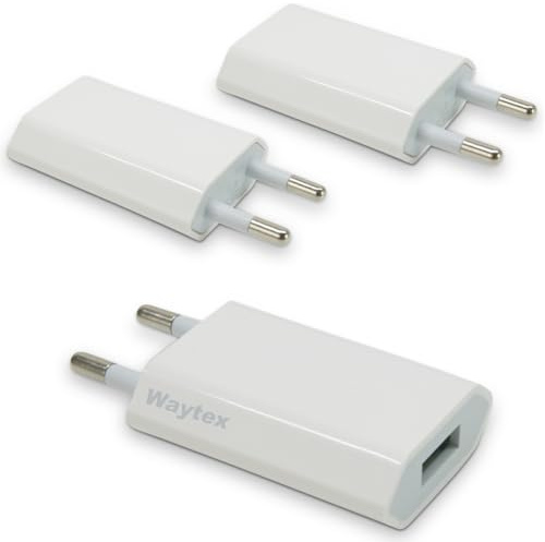 Waytex - Cargador USB (5 V, 1 A, Cargador de Corriente Universal, USB para iPhone, iPad, Smartphone Android, Smartwatch, Tableta, Auriculares, Color Blanco