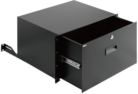 Tecmojo 6U Rack Drawer, Rack Mount for 19in Network/Server/AV Rack or Cabinet Enclosure, Lockable with Rear Support - Load-Bearing 22lb(10kg), with Cable Entry and Management Holes, Black
