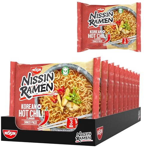 Nissin Ramen - Korean Hot Chili, 10er Pack, Instant-Nudeln asiatischer Art, nach koreanischen Rezeptur, schnell & einfach zubereitet, asiatisches Essen (10 x 65,2g)