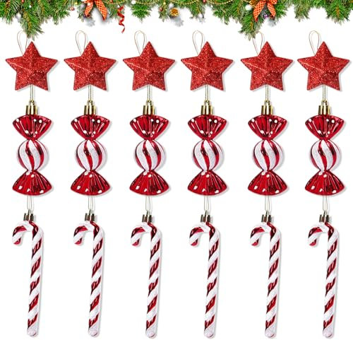 DKDDSSS 18 Pièces Décoration de Noël, Ornements de Bonbons et Sucette, Pendentifs de Sapin, Canne en Bonbon Rouge et Blanc pour Noël