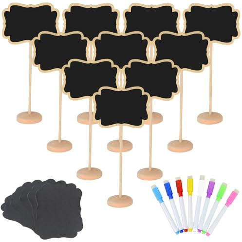 NANXJIUR Mini Chalkboards Signs with Water Based Chalk, 20 Pack Small Wooden Chalkboard Labels with Support Easels, Food Signs, Blackboards for Message Board Sign, Party Decoration