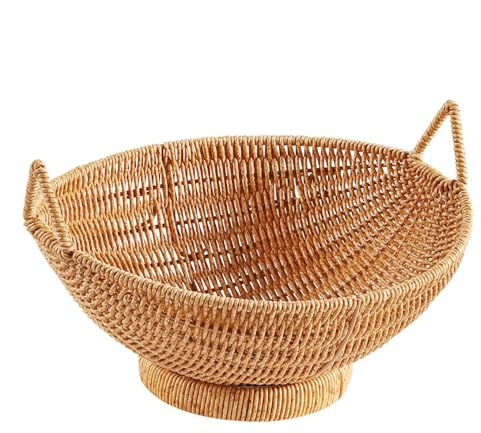Wicker Basket - Woven Fruit Basket | Serving Storage Bowls | Imitation Rattan Bread Woven Storage Box | Decorative Fruit Serving Wicker Storage Bowls With Handles