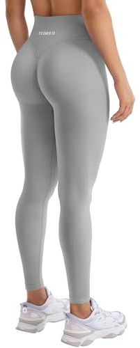 YEOREO Damen Sport Leggings Invisible Scrunch Butt Gym Leggings Hoch Taille Yoga Legging Booty Workout Leggings Booty Lifting Po Push Up Gym Sporthose Hellgrau S