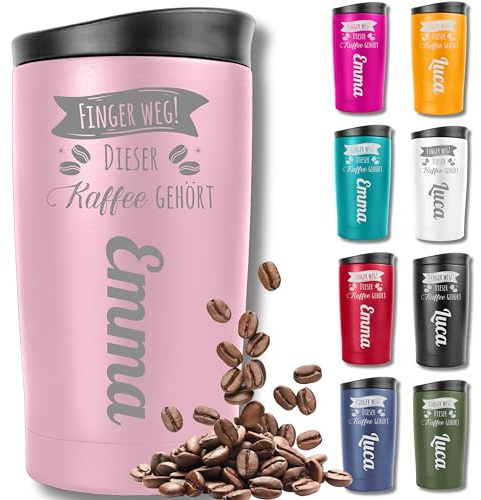 KUINEA Thermobecher personalisiert mit Namensgravur – Kaffeebecher To Go aus Edelstahl, 350 ml, 100% auslaufsicher – Rosa